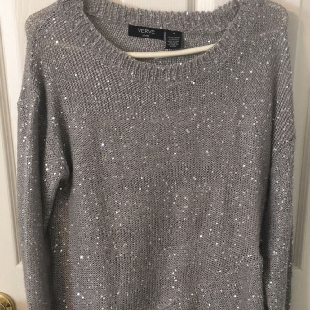 Silver sequin sweater v-bottom